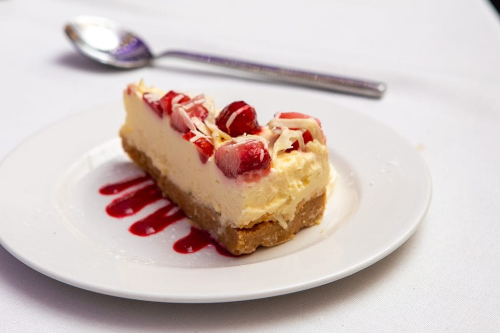 Elegant cheesecake dessert served at a wedding reception at Thornbury Golf and Lodge – a premier wedding venue near Bristol