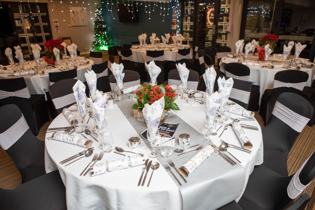Festive tables at a christmas party venue near bristol