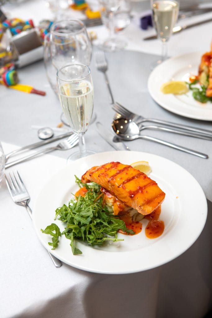 beautifully presented salmon dish at an xmas party in bristol