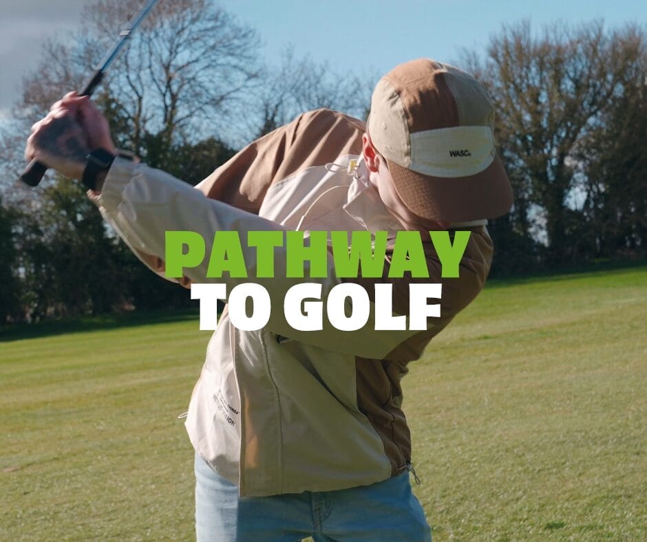male golfer about to hit the ball after pathway to golf sessions